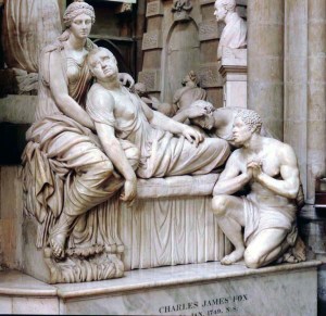 Monument to Charles James Fox in the nave of Westminster Abbey. By Sir Richard Westmacott. showing 'Negro'
